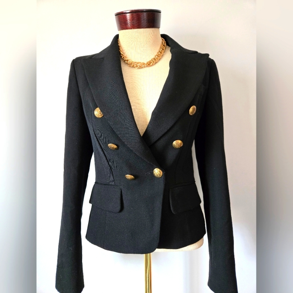 Brighton Paris Black Double-Breasted Wool Blend Blazer. Size 4